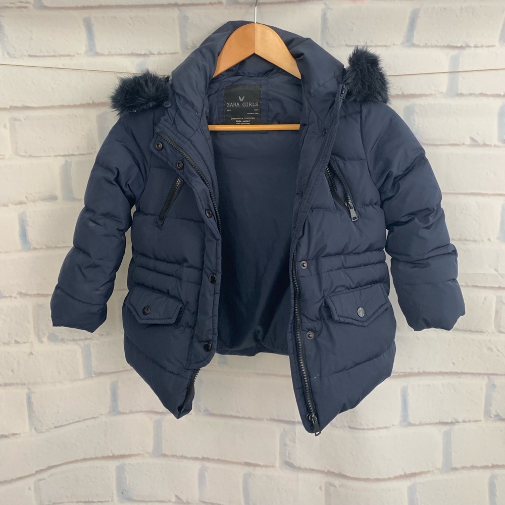 Zara girls navy puffer coat